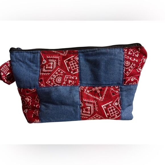 Denim and Red Bandana Cosmetic Bag - Picture 3 of 4